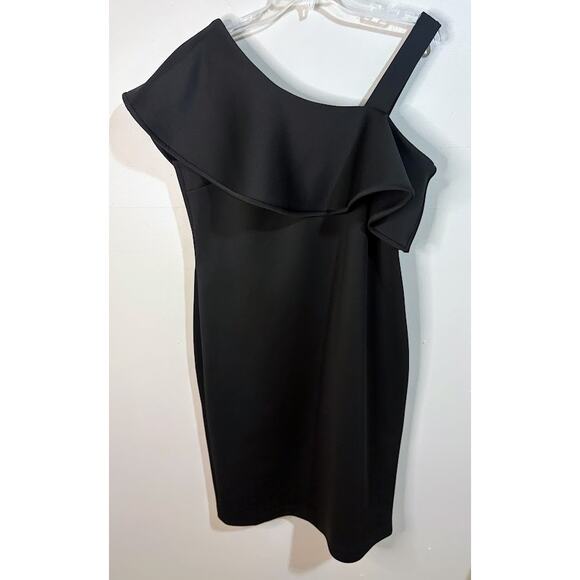 Calvin Klein Little Black Dress One Shoulder Ruffle Size 14 - Picture 3 of 8